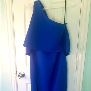 Missguided Crepe One Shoulder Bow Cobalt Blue Midi Dress With Slit NWT